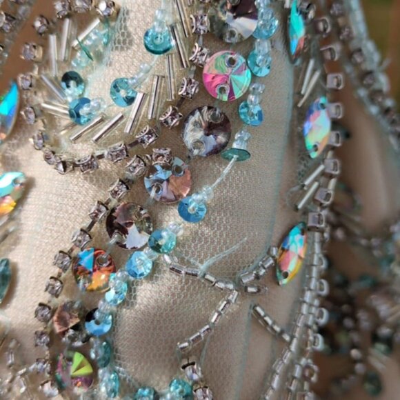 TLC Say Yes To The Prom Sz 13/14 BallGown Beaded Bodice Cream Irridescent Tulle - Picture 3 of 6